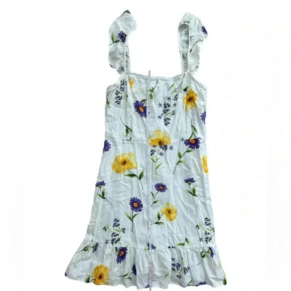 Off White FLORAL FLOWER RUFFLE Hem SUMMER SUN Linen DRESS Medium - Picture 7 of 10
